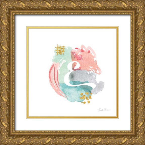 Zaman, Farida 26x26 Gold Ornate Wood Framed with Double Matting Museum Art Print Titled - Abstract Monogram E