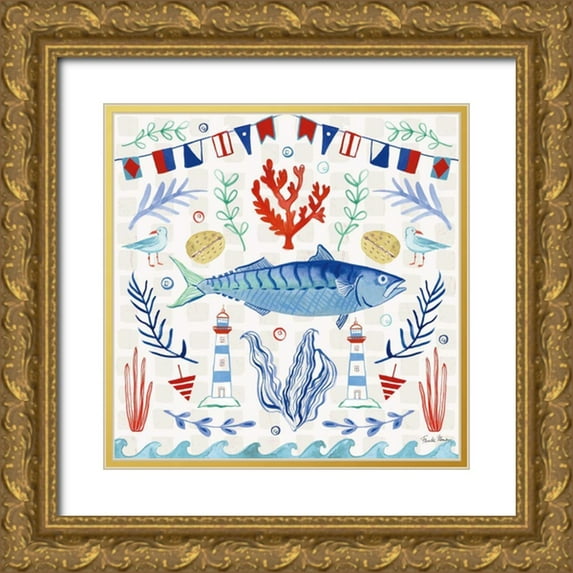 Zaman, Farida 26x26 Gold Ornate Wood Framed with Double Matting Museum Art Print Titled - Maritime Delight IV