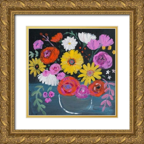 Zaman, Farida 26x26 Gold Ornate Wood Framed with Double Matting Museum Art Print Titled - Midnight Floral