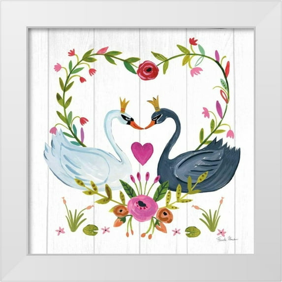 Zaman, Farida 26x26 White Modern Wood Framed Museum Art Print Titled - Swan Love III