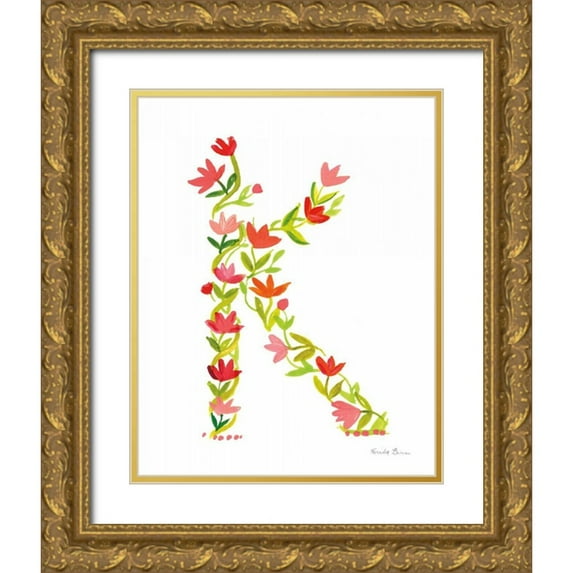 Zaman, Farida 26x32 Gold Ornate Wood Framed with Double Matting Museum Art Print Titled - Floral Alphabet Letter XI