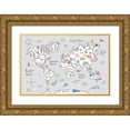 thumbnail image 1 of Zaman, Farida 32x23 Gold Ornate Wood Framed with Double Matting Museum Art Print Titled - World Map Pastel, 1 of 4