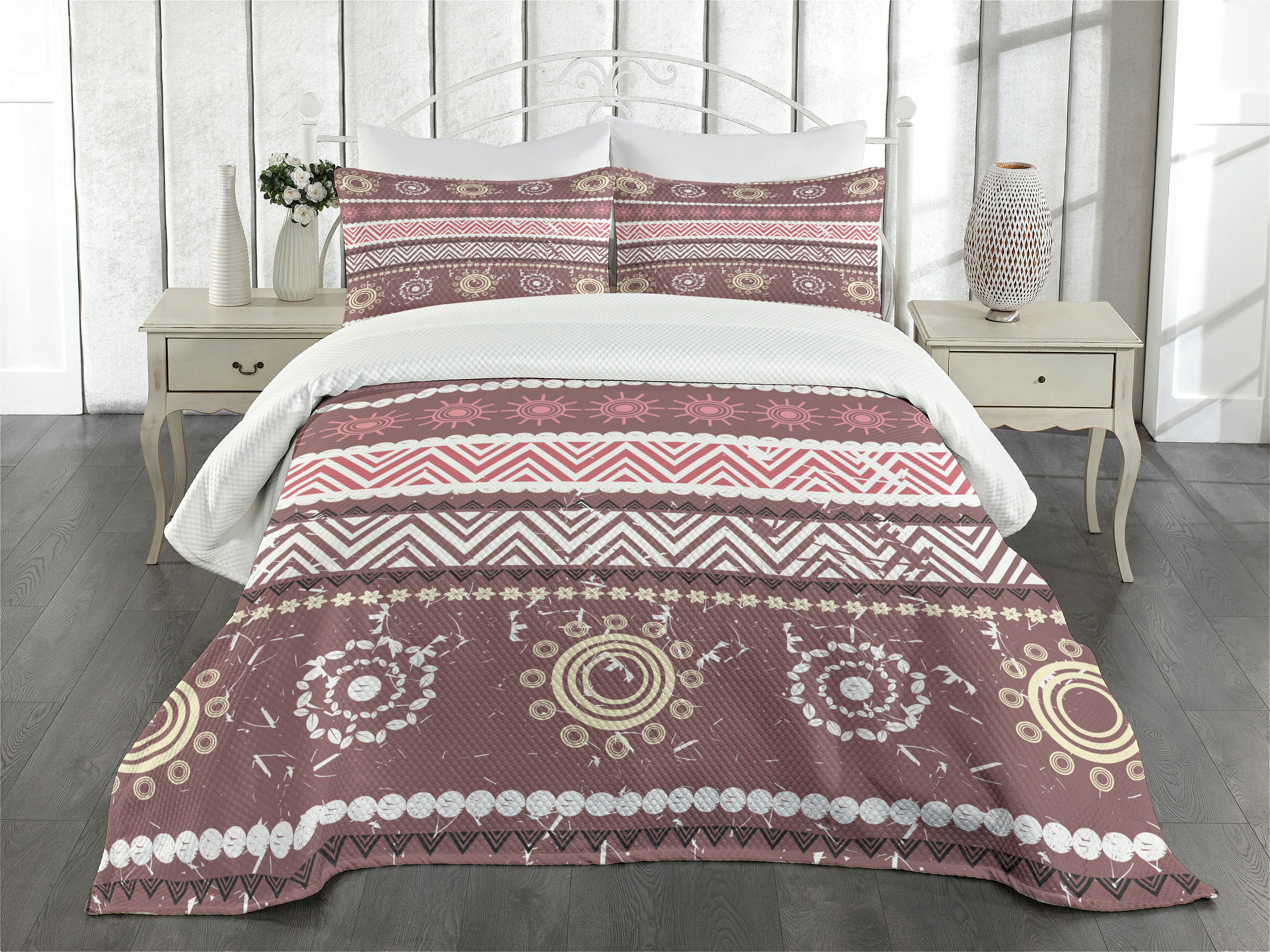 Zambia Bedspread Set King Size, Antique African Traditional in Earthen