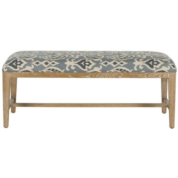 Zambia Bench-Color:Blue Pattern,Finish:White Washed