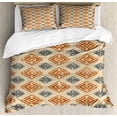 thumbnail image 1 of Zambia Duvet Cover Set, Folk Design with Retro Style Effects in Pastel Print, Decorative 3 Piece Bedding Set with 2 Pillow Shams, King Size, Sand Orange Dark Blue, by Ambesonne, 1 of 3