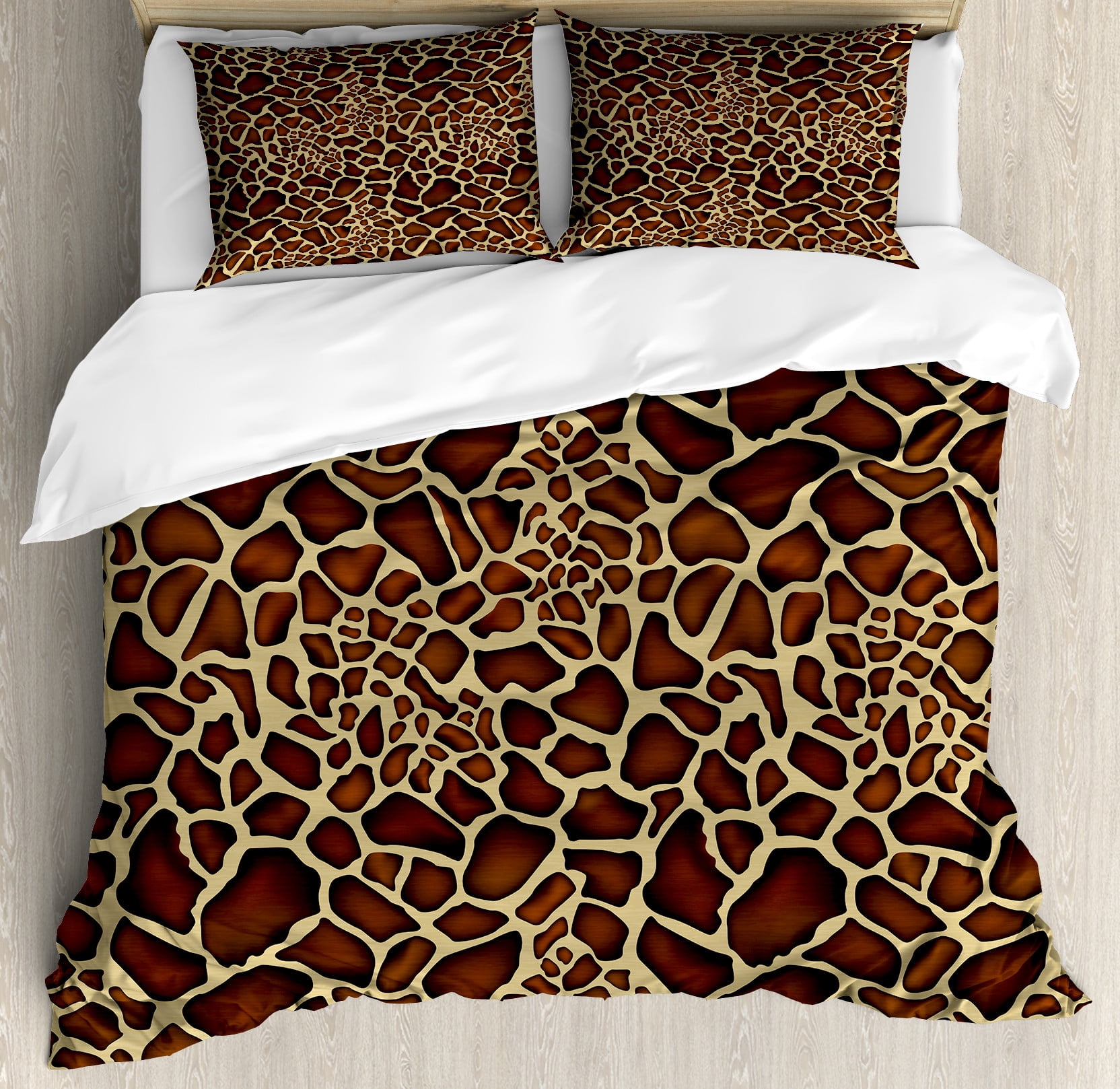 Zambia Duvet Cover Set, Giraffe Skin Pattern Wildlife Symbolic Zoo