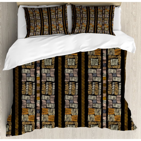 Zambia Duvet Cover Set Queen Size, Authentic Bohemian African Civilization Striped Grunge Fashion Culture Artsy Pattern, Decorative 3 Piece Bedding Set with 2 Pillow Shams, Multicolor, by Ambesonne