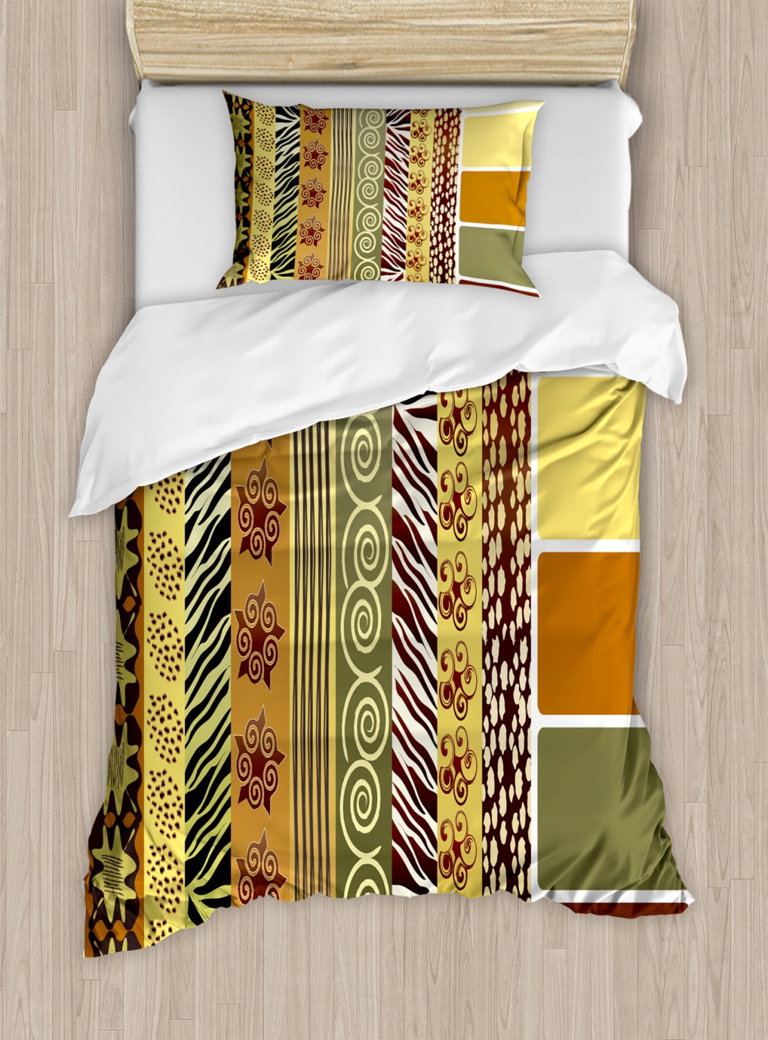 Twin Multicolor Microfiber African Pattern Duvet Cover Set