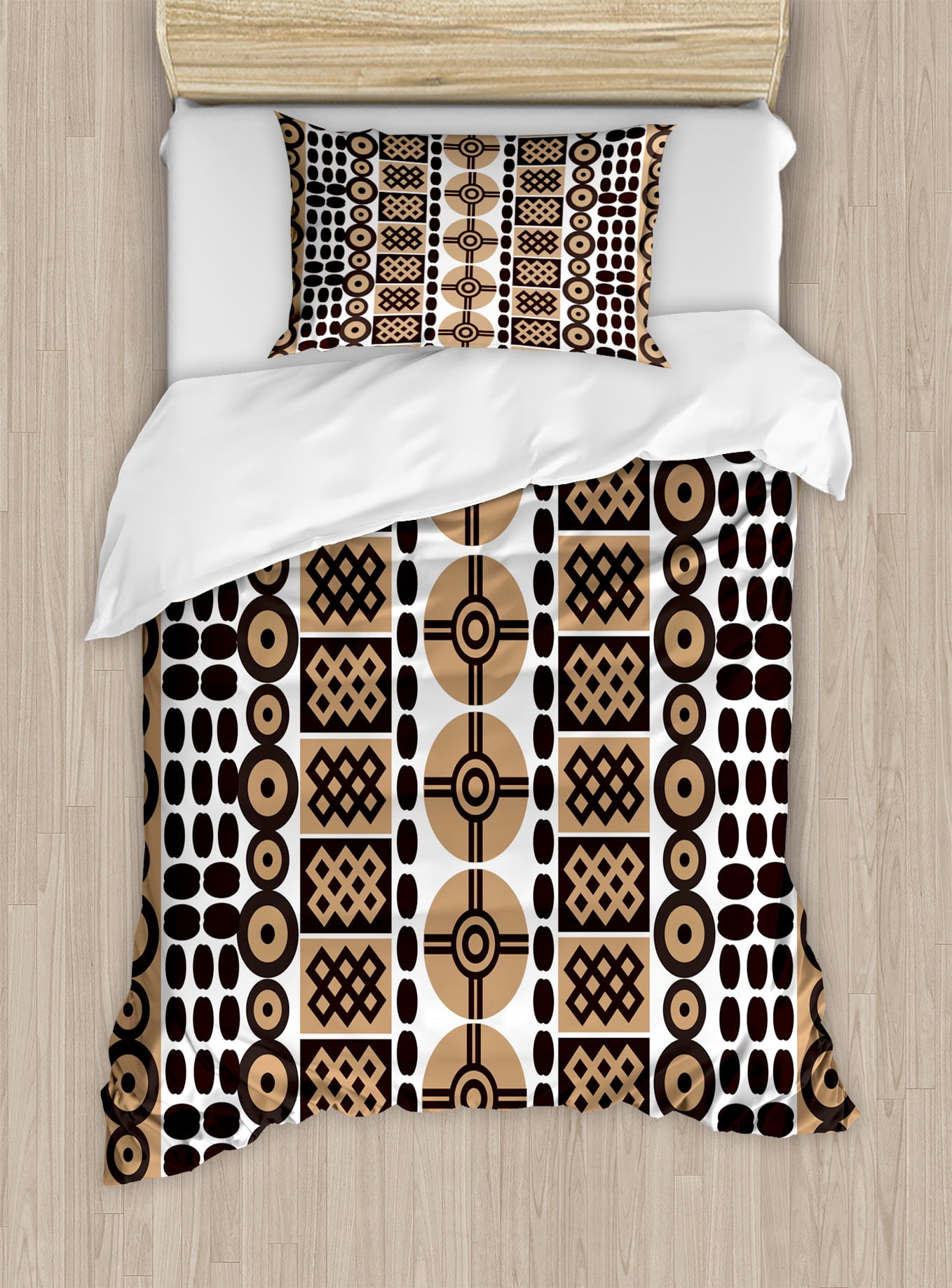 Twin Dark Brown Kenyan Folk Print Duvet Cover Set