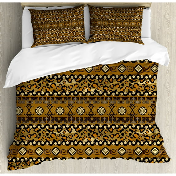 Zambia Duvet Cover Set, Wild Tropical Animal Camouflage Skin Pattern Bohemian Folk Design, Decorative 3 Piece Bedding Set with 2 Pillow Shams, Calking Size, Pale Caramel Dark Brown, by Ambesonne