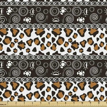 Ambesonne Zambia Fabric by the Yard Upholstery, Cheetah Pattern, 1 Yard, Dark Brown Orange and White