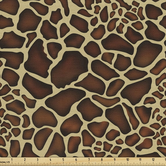 Ambesonne Zambia Fabric by the Yard Upholstery, Giraffe Skin Pattern, 10 Yards, Redwood Pale Yellow