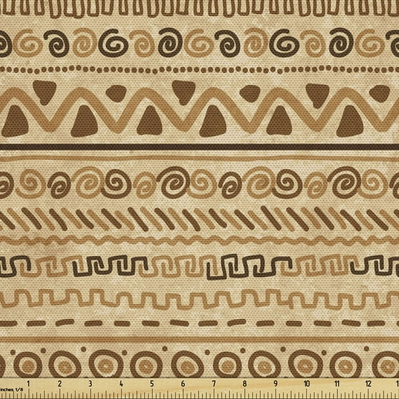 Ambesonne Zambia Fabric by the Yard Upholstery, Ethnic Hieroglyph Motifs, 3 Yards, Sand Brown Caramel