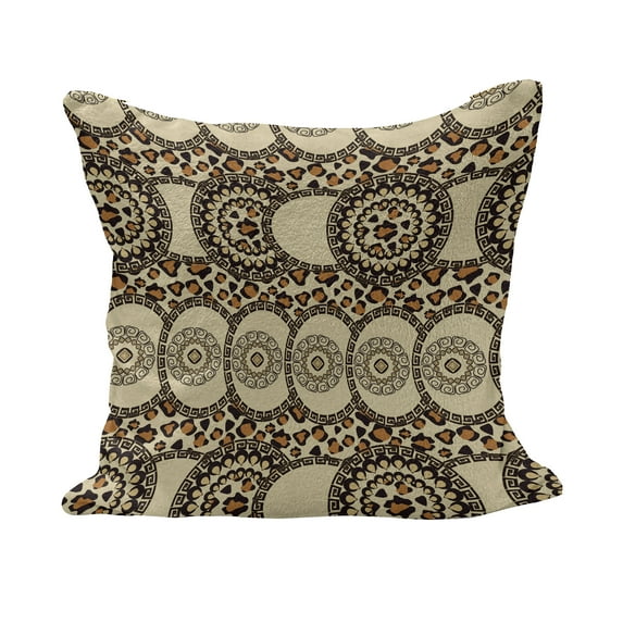 Zambia Fluffy Throw Pillow Cushion Cover, Folk Safari with Nature and Animal Effects Jungle Boho Design, Decorative Square Accent Pillow Case, 24" x 24", Dark Brown Cream Orange, by Ambesonne