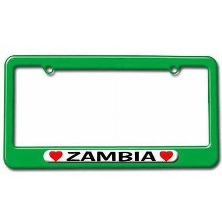 Zambia Love with Hearts License Plate Tag Frame, Green Color