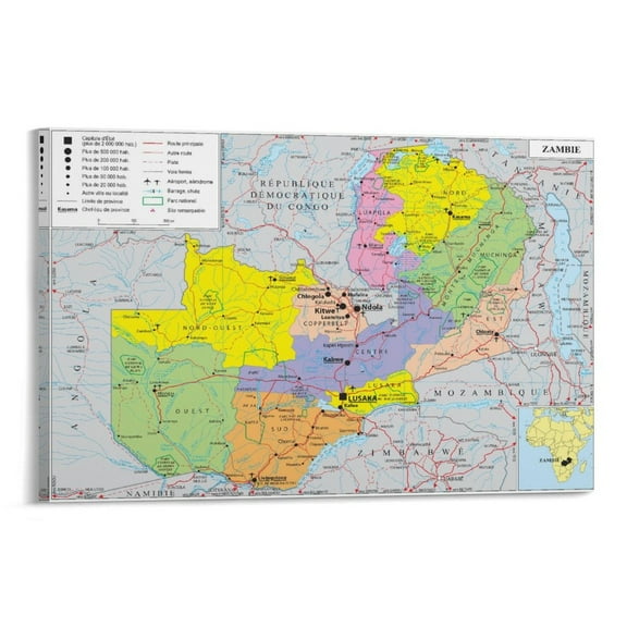 Zambia Map Posters Posters Wall Art Painting Canvas Gift Living Room Prints Bedroom Decor Poster Artworks 12x18inch(30x45cm)