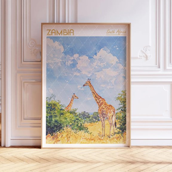 Zambia Pastel Travel Art Poster, Unframed Size 16x24