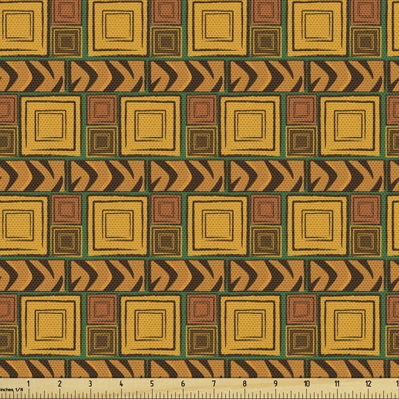 Zambia Sofa Upholstery Fabric by the Yard, Kenya Motif Geometrical Effects Print, Decorative Fabric for DIY & Home Accents, 5 Yards, Yellow Brown Green by Ambesonne