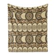 thumbnail image 1 of Zambia Soft Flannel Fleece Throw Blanket, Folk Safari with Nature and Animal Effects Jungle Boho Design, Cozy Plush for Indoor and Outdoor Use, 50" x 60", Dark Brown Cream Orange, by Ambesonne, 1 of 6