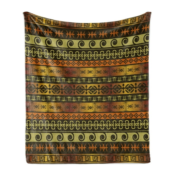 Zambia Soft Flannel Fleece Throw Blanket, Ornamental Abstract Heritage Traditional Ceremony and Cultural Theme, Cozy Plush for Indoor and Outdoor Use, 50" x 60", Multicolor, by Ambesonne
