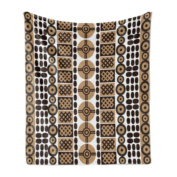Zambia Soft Flannel Fleece Throw Blanket, Unique Safari Kenyan Traditional Folk Culture Retro Print, Cozy Plush for Indoor and Outdoor Use, 60" x 80", Pale and Dark Brown, by Ambesonne