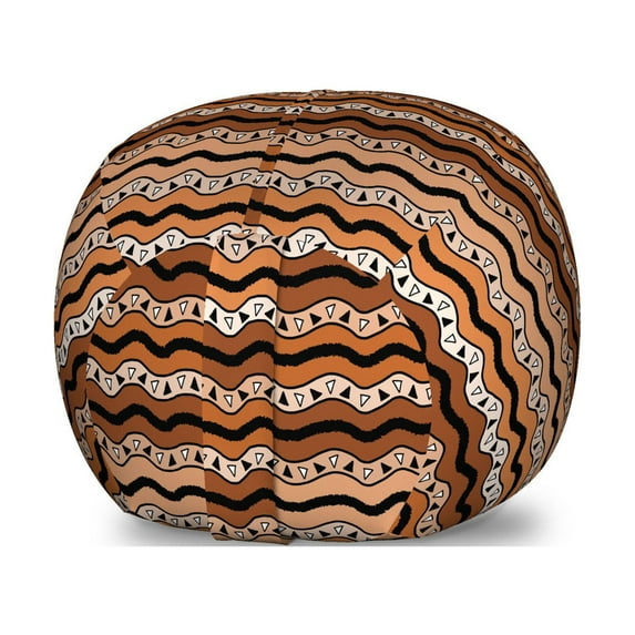Zambia Storage Toy Bag Chair, Tribal Pattern with Wavy Lines Geometric Triangles Kenyan Art Design, Stuffed Animal Organizer Washable Bag, Small Size, Pale Brown Cinnamon, by Ambesonne