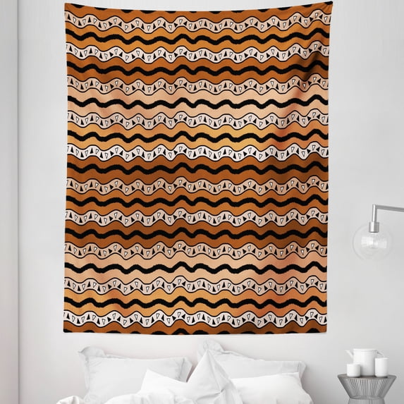 Zambia Tapestry, Tribal Pattern with Wavy Lines Geometric Triangles Kenyan Art Design, Fabric Wall Hanging Decor for Bedroom Living Room Dorm, 5 Sizes, Pale Brown Cinnamon, by Ambesonne