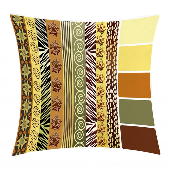 Zambia Throw Pillow Cushion Cover, Vintage Mixed African Pattern Ancient Earthen Toned Floral Abstract Tribal Image, Decorative Square Accent Pillow Case, 24 X 24 Inches, Multicolor, by Ambesonne