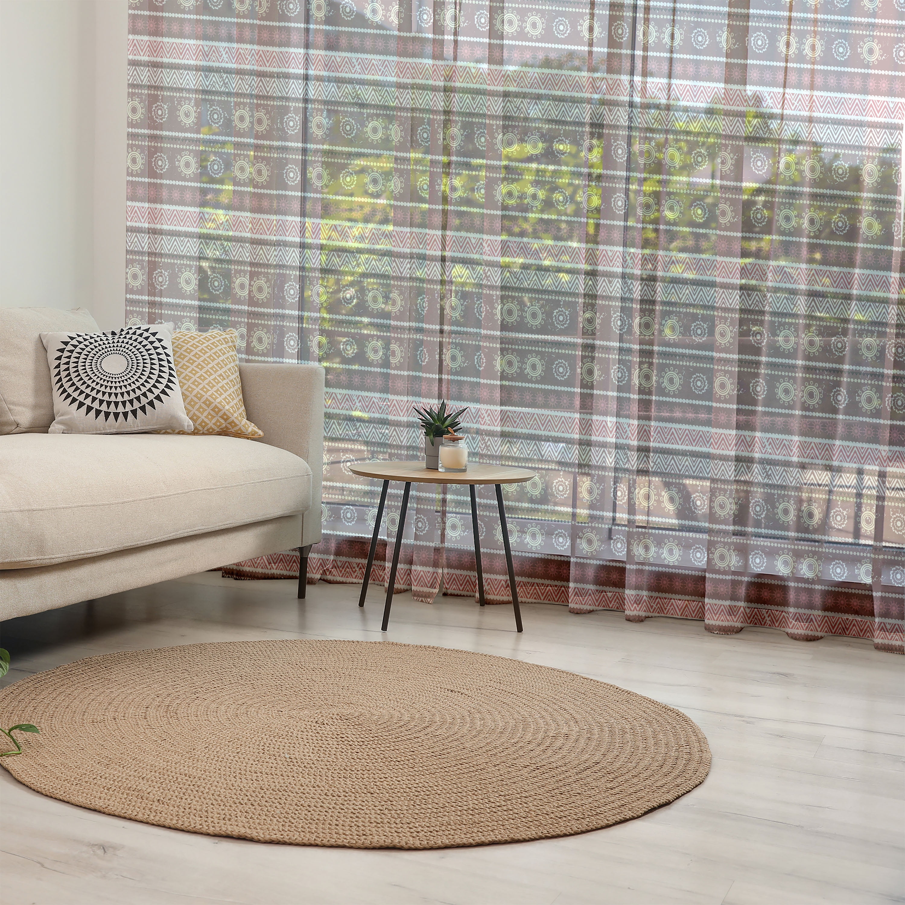 Zambia Tulle Curtains with Rod Pocket, Antique Traditional in Earthen