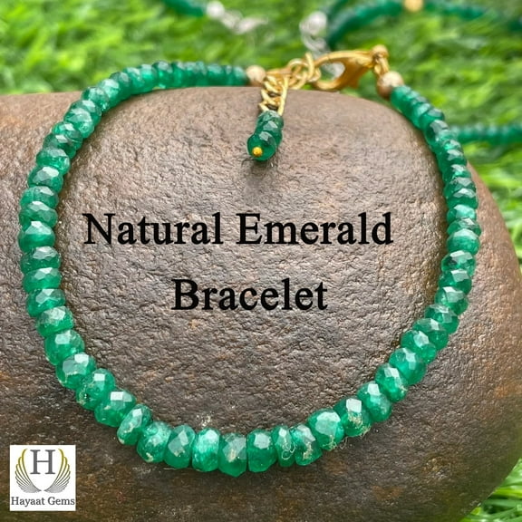 Zambian Green Emerald Bracelet: Faceted Gemstone Beads, Handmade AAA Quality
