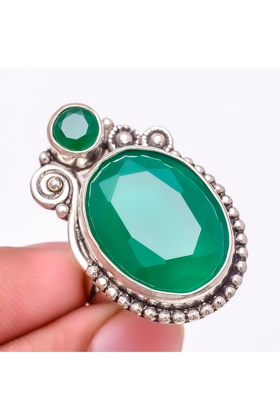 Zambian Mines Emerald (Simulated) 925 Sterling Silver Jewelry Ring s.7.5 M1548, Gemstone Jewelry, Birthday Gift, Christmas Gift