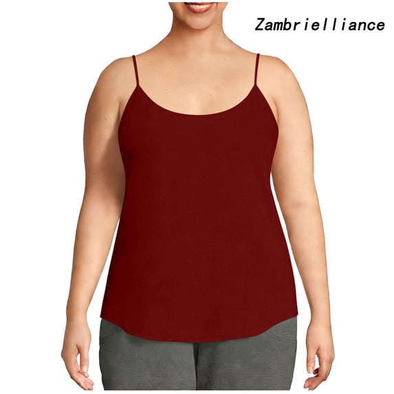 Zambrielliance Plus Size Womens Tank Top Round Neck Sleeveless Casual Summer Top Loose Fit Everyday Wear Stretchy Comfortable Basic Blouses Burgundy