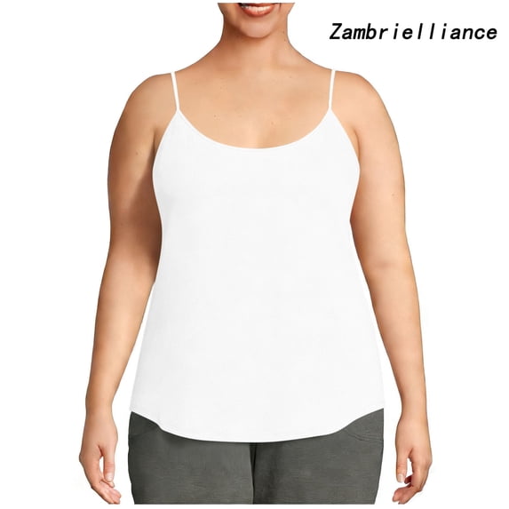 Zambrielliance Plus Size Womens Tank Top Round Neck Sleeveless Casual Summer Top Loose Fit Everyday Wear Stretchy Comfortable Basic Blouses White