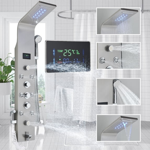 Zamery, LED Display, Wall Mount Showerhead & Handheld Shower, Brushed Nickel