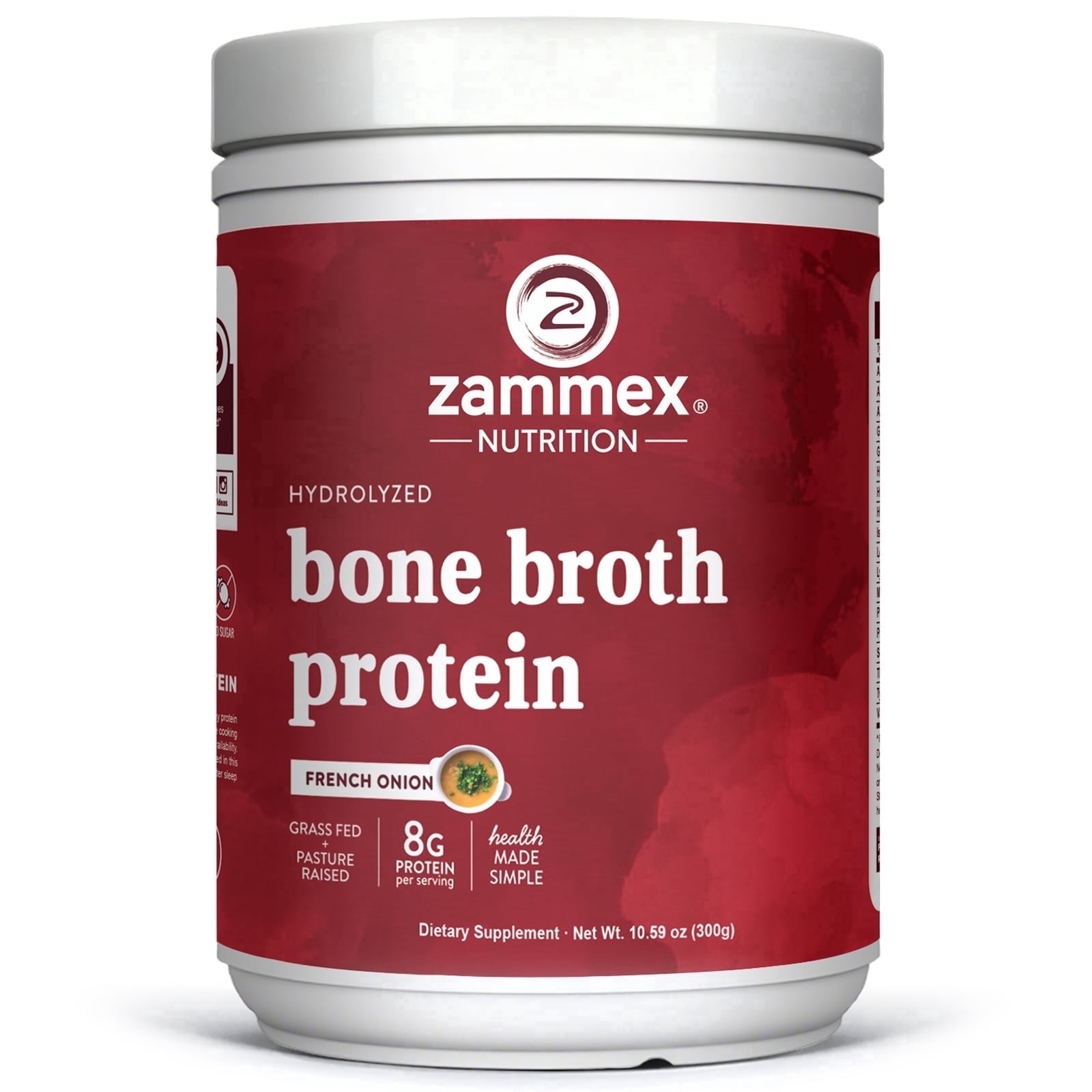 Zammex Bone Broth Protein Powder,Onion  Flavor 10.49 oz, Grass Fed Beef Bone Broth Protein Powder with Hydrolyzed Collagen Peptides, 30 Servings