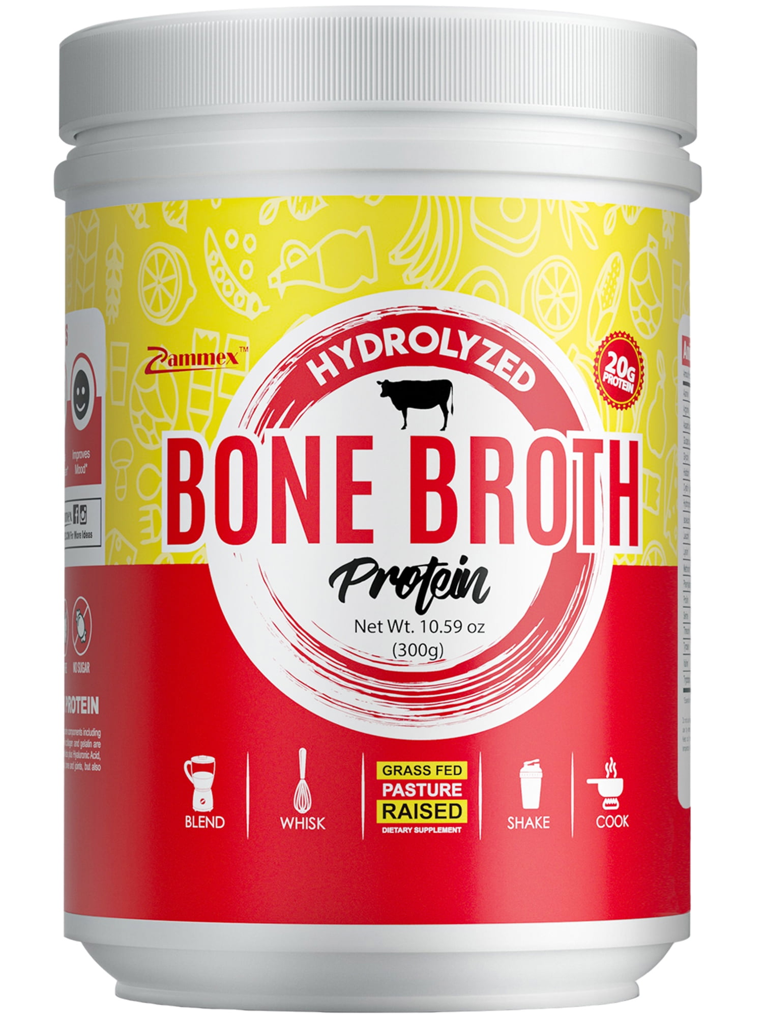 Zammex Bone Broth Protein Powder Grass Fed Beef 10.59oz,Unflavored