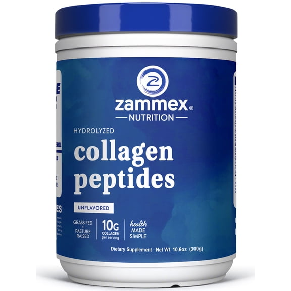 Zammex Collagen Peptides Powder, Hydrolyzed Beauty Collagen For Women, Pure Grass-Fed Unflavored Collagen Powder, 10.6oz