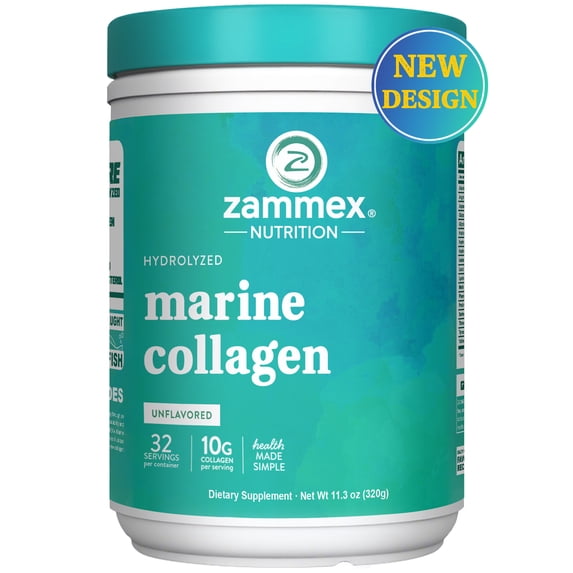 Zammex Marine Collagen Peptides Powder 11.3 oz, Wild-Caught Hydrolyzed Collagen Powder Unflavored(320g)