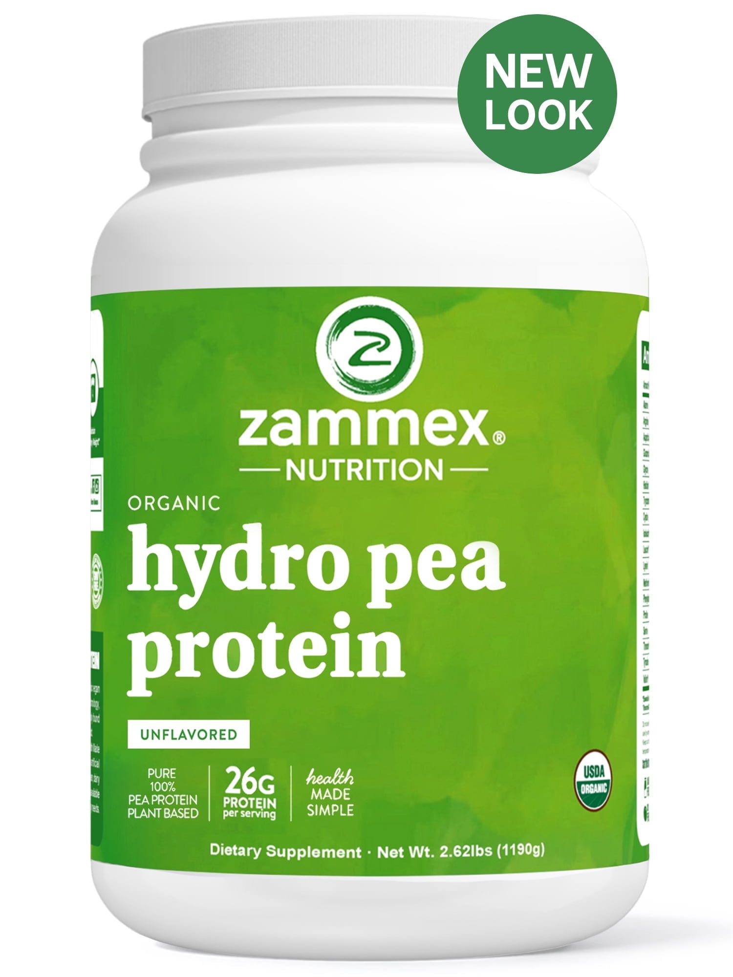Zammex Organic Hydro Pea Protein Powder, Natural Flavor, Vegan Protein Powder, Plant Based, Certified USDA, 2.62 lbs