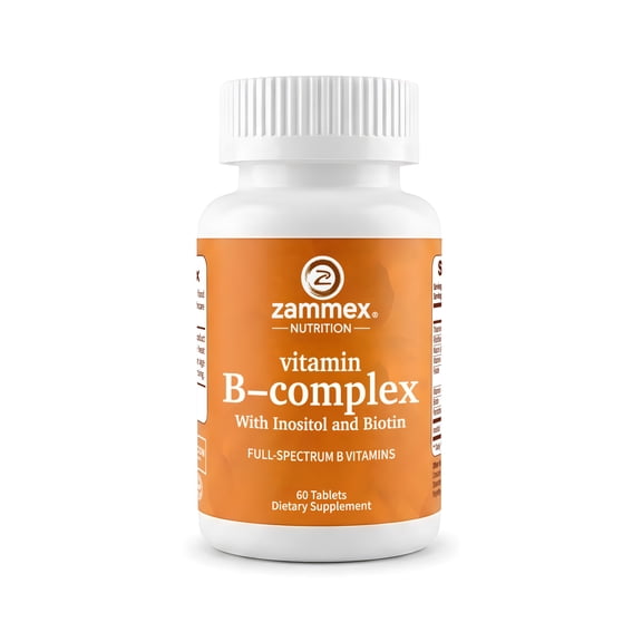 Zammex Vitamin B-Complex with Inositol & Biotin, Full-Spectrum B Vitamins, 60 Tablets