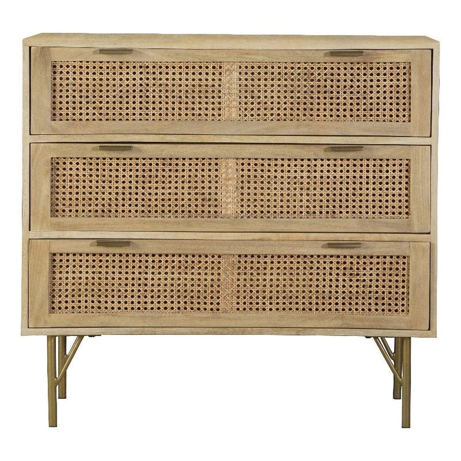 Zamora 3-drawer Accent Cabinet Natural and Antique Brass