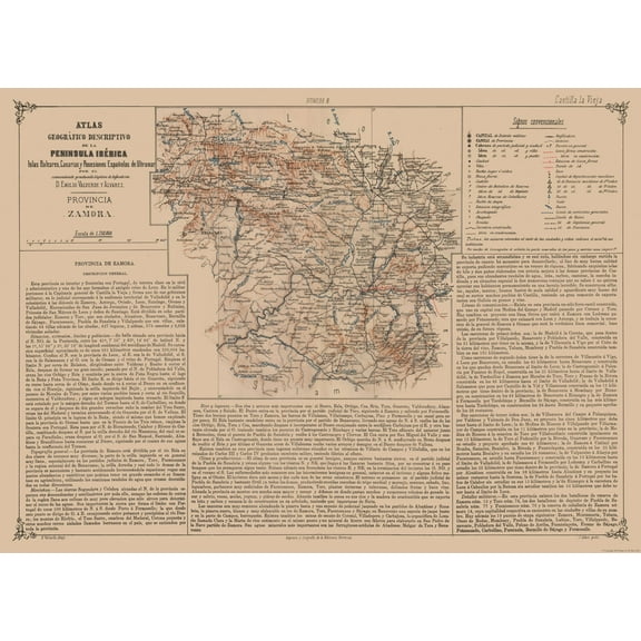 Historic Map - Zamora Province Spain - Valverde 1880 - 31.66 x 23 - Vintage Wall Art