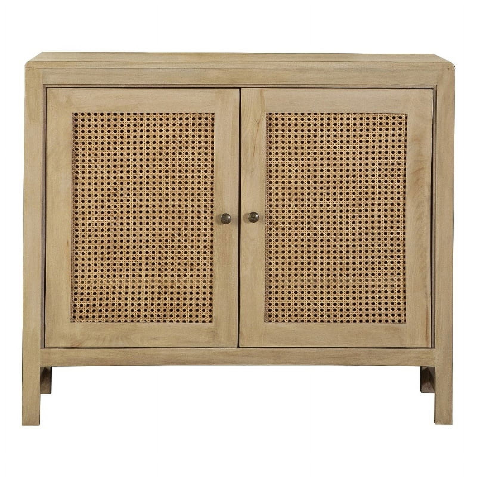 Natural Mango Wood and Cane Accent Cabinet with Adjustable Shelving