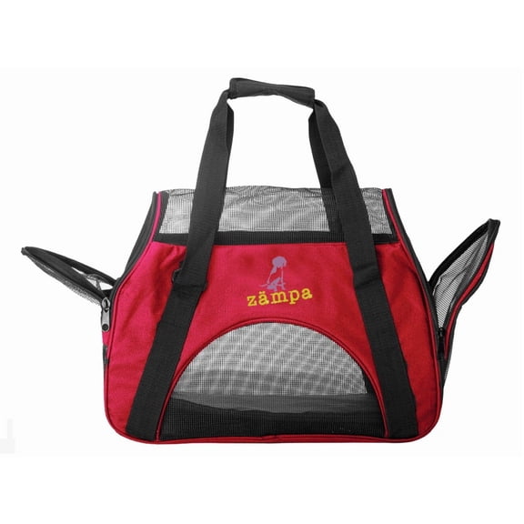 Zampa Airline Approved Soft Sided Pet Carrier, Low Profile Travel Tote Red Medium (19" x 13" x 10") (15" x 17" x 7", Red)