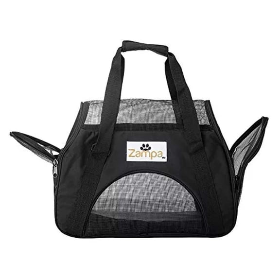Zampa Airline Approved Soft Sided Pet Carrier, Low Profile Travel Tote Black Medium (19" x 13" x 10")