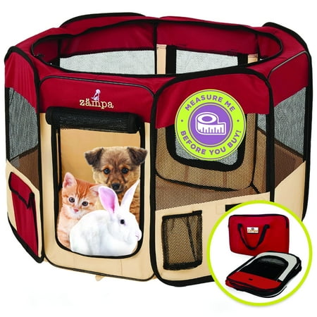 Zampa Portable Foldable Pet Playpen with Carrying Case For Large Dogs and Small Puppies, Water resistant