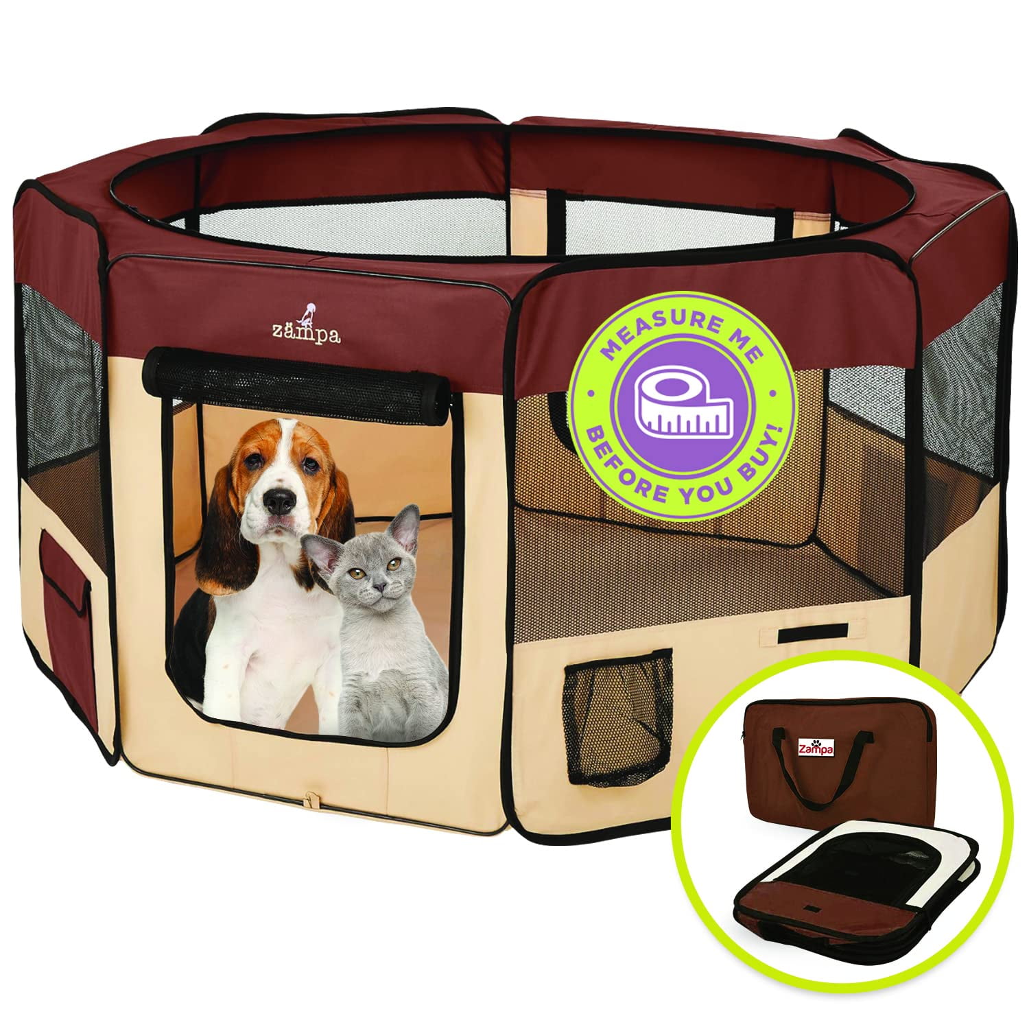 Zampa Portable Foldable Pet playpen Exercise Pen Kennel Carrying Case Indoor Outdoor Use Water resistant Walmart