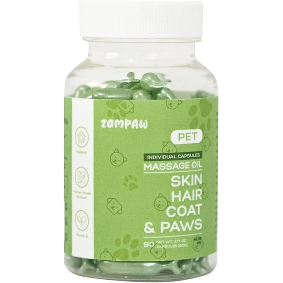 Zampaw Pet Massage Oil for Dogs – Anti-Itch Relief for Dry, Itchy, Irritated Skin & Paws - Vitamin E, Aloe Vera, Jasmine & Coconut Oils - Healthy Skin & Shiny Coat - Calming Aloe Vera – 90 Count