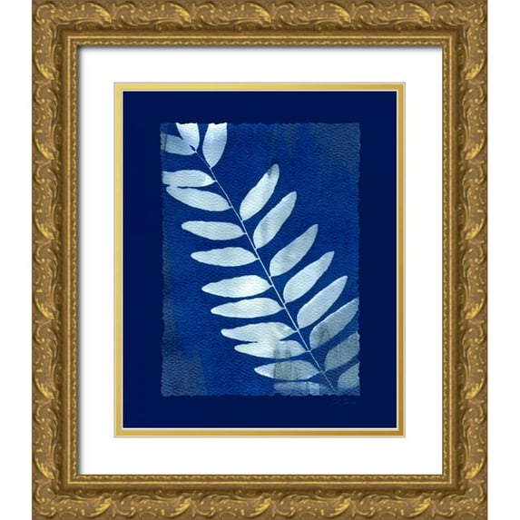 Zamudio, Dan 26x31 Gold Ornate Wood Framed with Double Matting Museum Art Print Titled - Cyanotype Fern