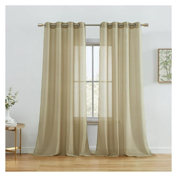 ZanQee 2 Piece Semi Sheer Voile Window Curtain Grommet Panels for Bedroom & Living Room (54" W x 84" L, Taupe)